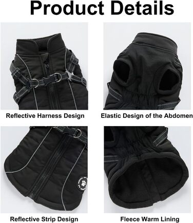 Зимовий теплий одяг для собак YRRYGMN: куртка з відбиваючими елементами, жилет для холодної погоди, для собак маленьких та середніх порід (L, сині крапки), чорний, S: обхват грудей 34-37 см