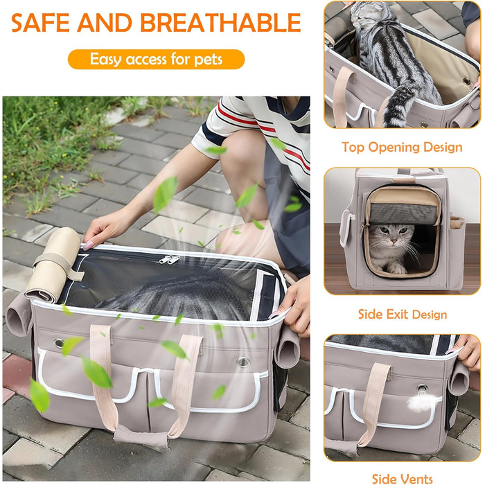 Транспортна переноска для котів та собак ALLSOPETS, складана, портативна, з м'якими кишенями, дихаюча, ідеальна для подорожей, кемпінгу, хаджінгу, (Хакі)