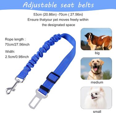 Автомобільні ремені безпеки для собак, регульовані, 2 шт. (Чорний + Синій)