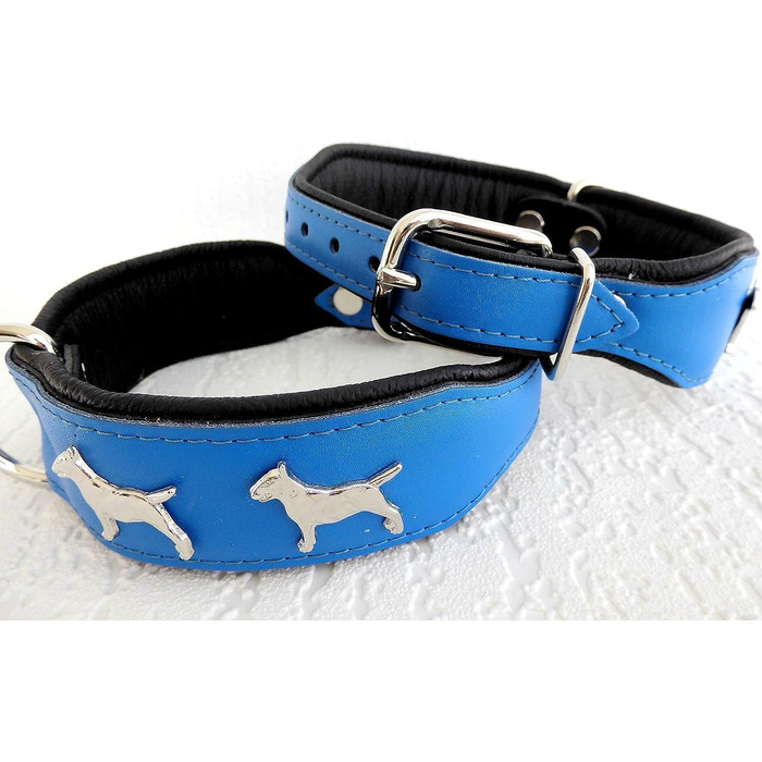 Нашийник Bullterrier зі шкіри для собак, чорний/коричневий/синій, регульований 33-41 см, ширина 45 мм