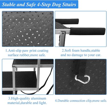 Рампа для собак великих порід, легка сходи для собак до 68 кг, складана алюмінієва рампа з неслизькою поверхнею для ліжок, вантажівок, авто та SUV, 4 сходинки