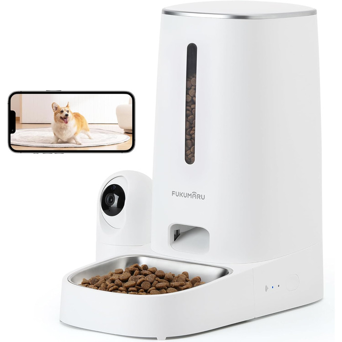 Автоматичний годівниця для котів та собак FUKUMARU з камерою 1080P, WiFi, сенсором рівня корму та нічним баченням