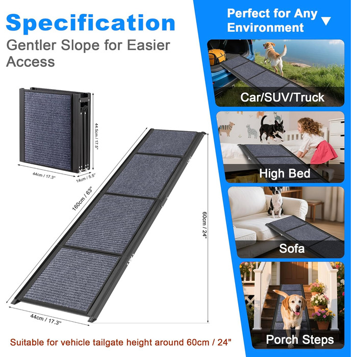 Рампа для собак COSIEST, 160 см x 43,9 см, складана, до 113,4 кг, з антиковзким покриттям, для SUV, вантажівок, ліжок, диванів