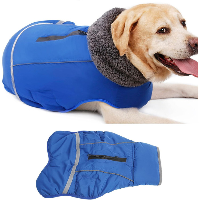 Теплий зимовий пухнастий нашийник для собак, куртка для собак, нашийник з нейлону з відбиваючим дизайном, XXXL, блакитний