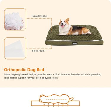 Ортопедичне ліжко для собак, матрац для собак з двоярусним дизайном, миється, знімний кошик для собак, 90 см для собак маленьких та середніх порід (89 x 59 x 10 см, оливковий)