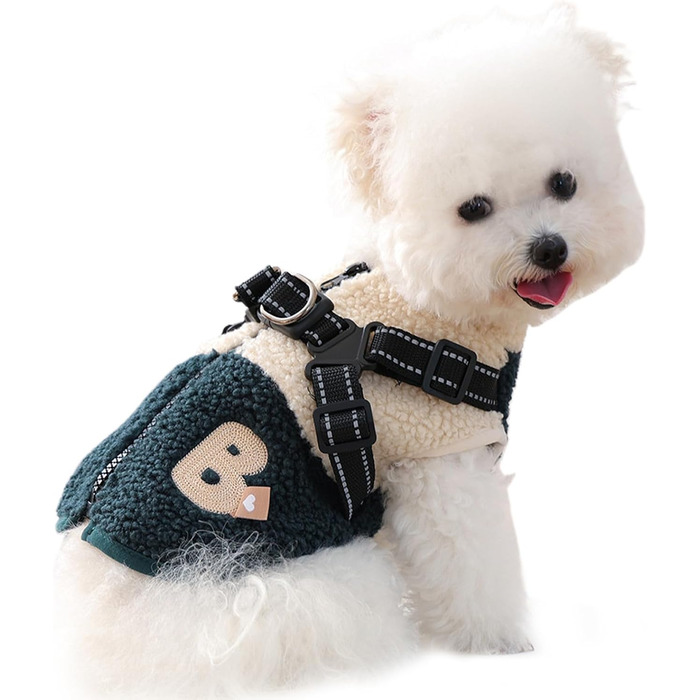 Зимовий теплий одяг для собак, вітронепроникний, з флісовою підкладкою, жилет з отвором для шлейки, для малих та середніх тварин, зелений та білий, для прогулянок та активного відпочинку