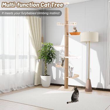 Котячий комплекс Роміромі з 7 ярусами, 250-260 см, регульована висота, котячий будиночок, гамак, 6 платформ, прозора капсула