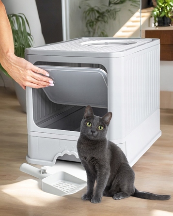 Закритий лоток-туалет для котів Be-Active.pl сірий, з висувною шухлядою та лопаткою
