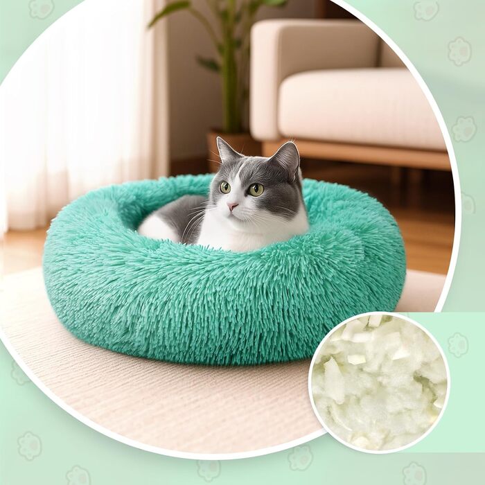 М'яке ліжко для собак та котів, корзина для собак, зручне миється, 70 см, кругла ліжко для собак з плюшу, диван для собак та котів, для маленьких, середніх та великих собак, (Д 50 x Ш 50 x В 20 см, Темно-зелений)
