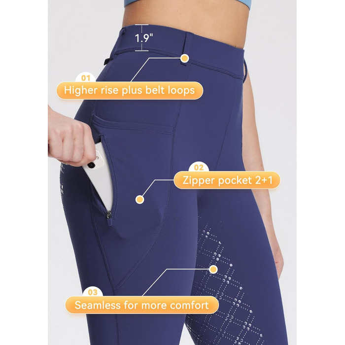 Жіночі зимові штани для їзди верхи Baeaf з флісу, з вобезом, з кишенями на блискавці (M, Navy)