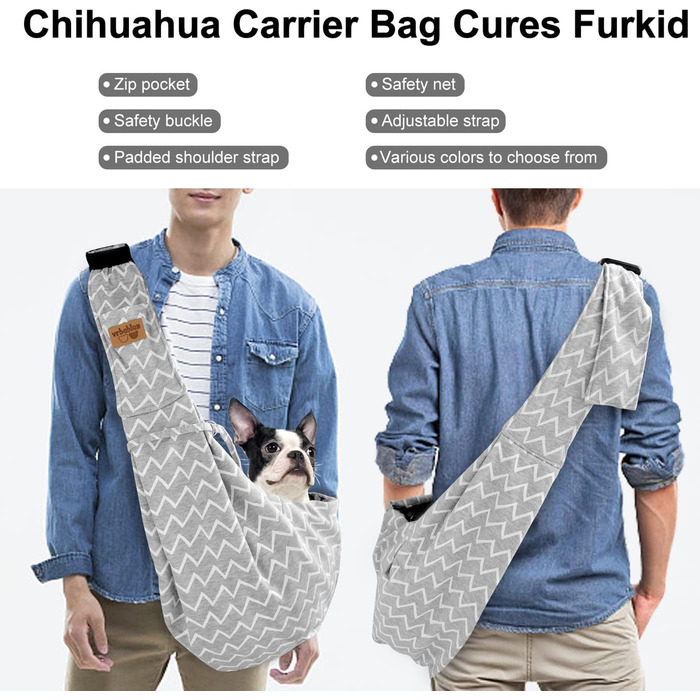 Сумка-переноска для собак Vrbabies, для маленьких собак та інших домашніх тварин до 5 кг, регульована, ідеальна (смугаста сіра, регулювання ремінця)