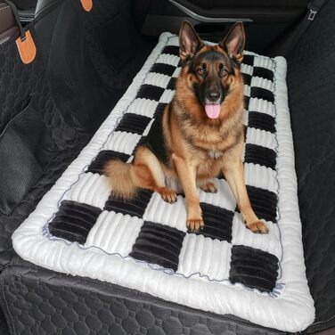 Захист для автосидіння для собак, лежанка для автомобіля, сумісна з подовжувачами сидінь, захист сидіння, нековзна, м'яка, довговічна, для авто, вантажівок та SUV (Чорний та Білий, 59,9 x 129,5 см)
