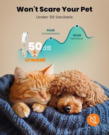 Машинка для стрижки собак і котів oneisall 4-в-1 з LED-підсвічуванням, триммер для лап та точилка для кігтів, акумулятор 2000mAh (біла)