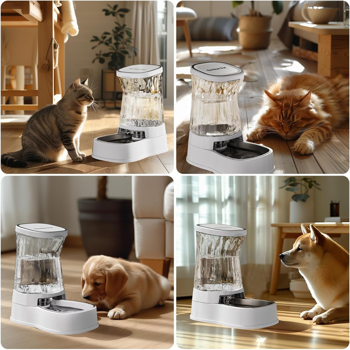 Автоматична годівниця та поїлка для котів і собак Gardner Pet, 3,85 л, без електрики, BPA Free, з нержавіючою чашею, гравітаційний дозатор води, для середніх і великих домашніх тварин, біла