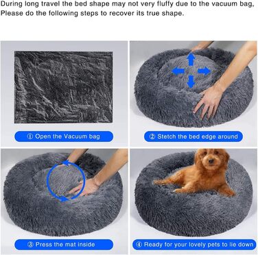 Кругла лежанка для собак та котів, 50 см, м'який плюш, сіра, для маленьких собак та котів, миється