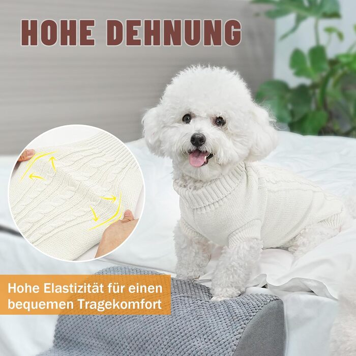 Теплий зимовий пуловер для собак на дрібних та середніх порід - м'який в'язаний пуловер з високим коміром, еластичний, для такс, французьких бульдогів, XS-XXL, підходить для святкування Різдва та повсякденного використання (зелений). Зелений (XS, білий)