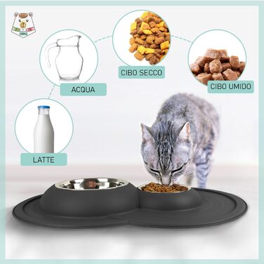 Миска для кота Patam з нержавіючої сталі з антиковзною підкладкою, італійського виробництва, Jerry Grün (Tom Grau)