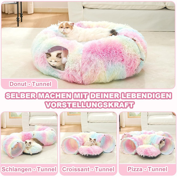 Тунель-ігровий комплекс для котів з лежаком, XXL, з бавовняного плюшу, з іграшками, для котів, кроликів, ховрашків, кольоровий