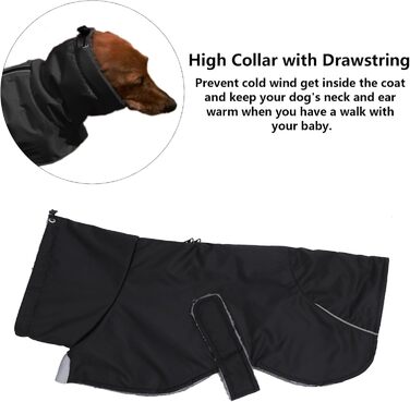 MOREZI Водонепроникна зимова куртка для собак, з флісовою підкладкою, для такс та схожих порід, чорна, M (довжина спини: 39-42 см)