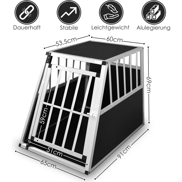 Алюмінієва переносна коробка для собак Defacto (XL) 91x65x69 см, срібна