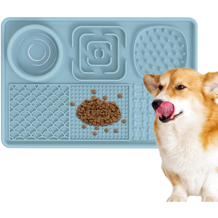 Килимок для собак та котів з силікону з присосками, антипригарний, для ласощів та розваг (Блакитний)