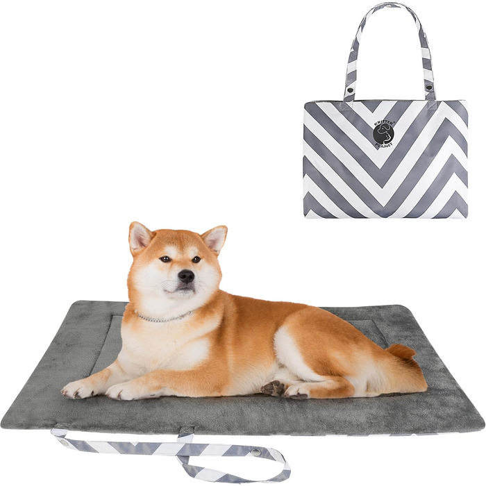 Водонепроникний килимок для котів та собак Kritter Planet, складаний, миючий, для відпочинку на природі, у подорожах, кемпінгу. Маленький/середній, 80 x 60 см (сірий хвилястий)