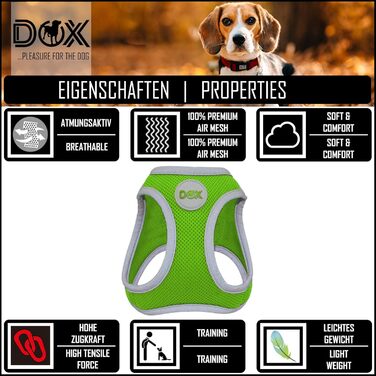 Шлейка для собак DDOXX відбиваюча Airmesh, регульована, для цуценят та собак всіх розмірів, XS, зелена (обхват грудей 28-33 см)