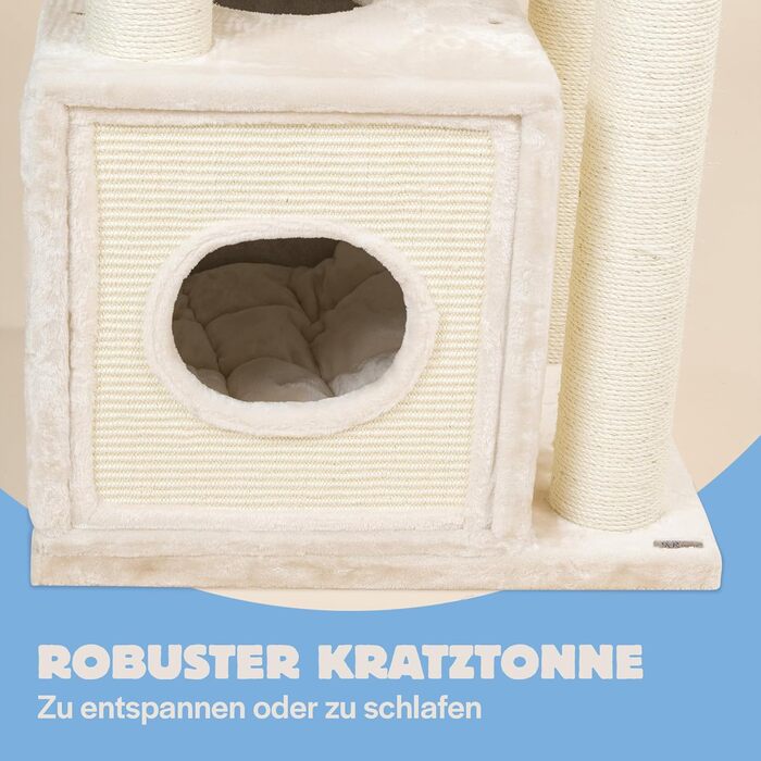 Дряпка для великих котів RHRQuality Cat Relax Plus з товстими сизалевими стовпами 12 см, кремова, з тунелем