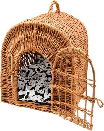 Транспортна переноска для кота/собаки з плетеного лози з подушкою, K5-080-SBWK