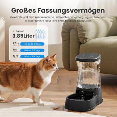 Автоматичний диспенсер води для котів та собак Gardner, 3.85L, без струму, BPA Free, гравітаційний, для середніх/великих тварин (чорний)
