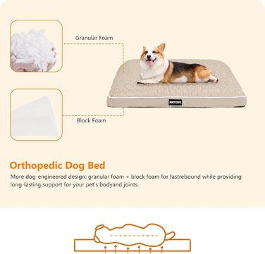Ортопедичне ліжко для собак, матрац для собак з двошаровим дизайном, миється, знімний кошик для собак, 90 см для собак маленьких та середніх порід, бежевий колір, розмір 89 x 59 x 10 см