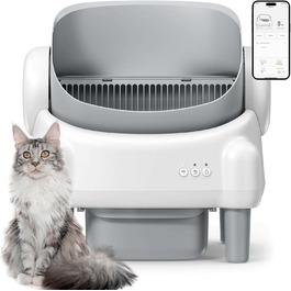 Автоматичний лоток для котів з відкриванням зверху, з керуванням через додаток, датчиком безпеки та 2 рулонами наповнювача, білий та сірий (MN-2) MN-1