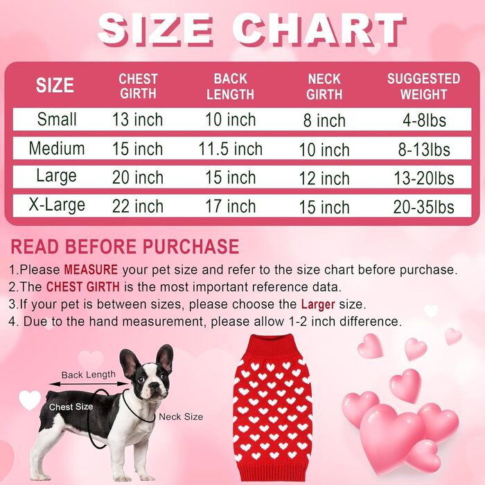 Вовняний пуловер для собак на День святого Валентина з червоним серцем (малий)