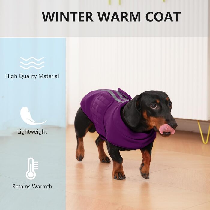 Флісова куртка для собак, джек-рассел, мініатюрний джек-рассел, зимова куртка з відбиваючими елементами, водовідштовхуюча, фіолетовий, розмір L (довжина спини 45 см)