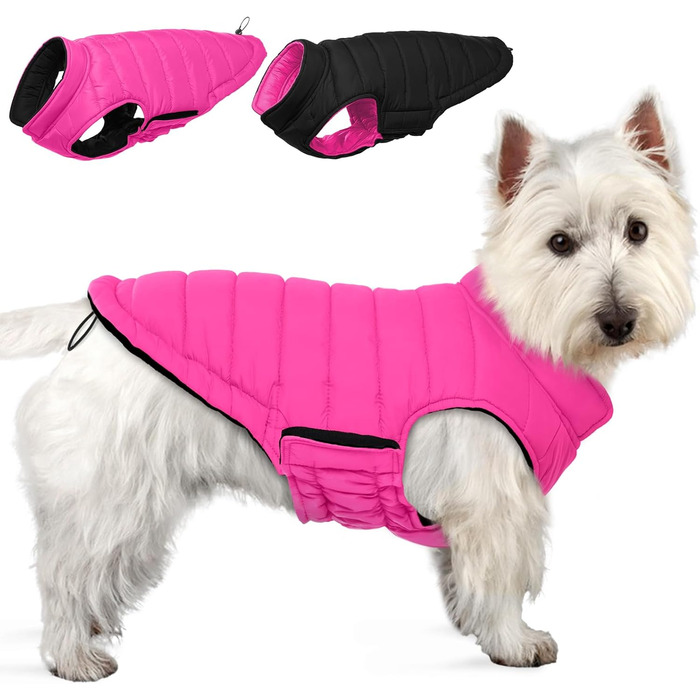 Водонепроникна куртка для собак Lelepet, тепла зимова куртка для маленьких собак, двостороння вітрозахисна куртка з застібкою-липучкою, рожева, розмір S