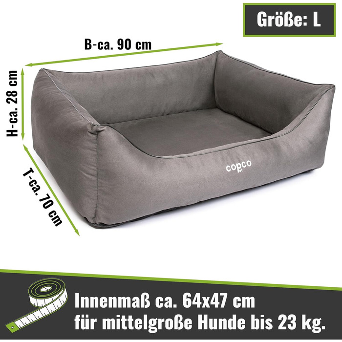 Ортопедичне ліжко для собак середніх порід, 90 x 70 см, сіре. Знімний чохол, антиковзаюча поверхня, м'яке крісло для собак з штучної замші, 90 x 70 x 35 см.