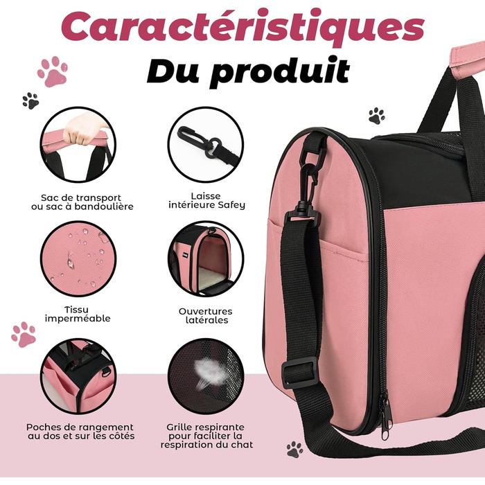 Транспортна сумка для котів та собак, дихаюча та складна, переноска для котів з регульованим плечовим ременем, знімна плюшева підстилка (рожева, S)