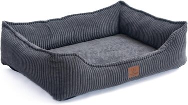Ортопедичне собаче ліжко преміум-класу з корду для собак маленьких та середніх порід, з додатковою петелькою, водонепроникний внутрішній чохол, собаче ліжко-софа, подушка для собак, знімний та пральний чохол, 80 x 60 x 17 см, Сірий (M)