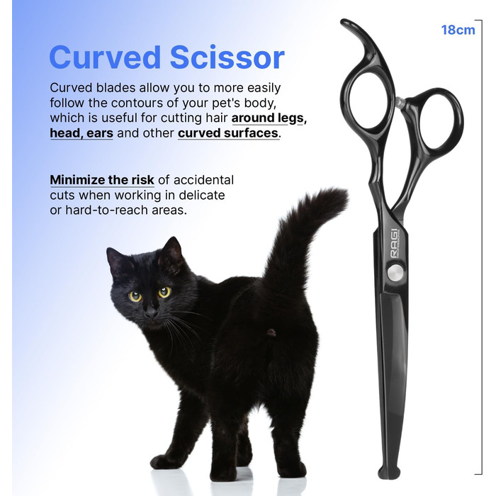 Набір професійних ножиць для собак RAGI - 4 шт. - ножиці для стрижки собак, вигнуті - ножиці для собак з круглим кінчиком - для собак та котів - чорного кольору