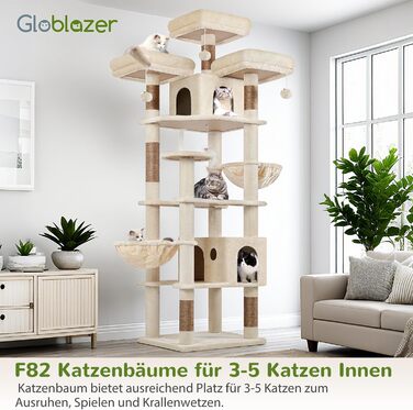 Драбина-будинок для котів Globlazer Beige XXL, 209 см: 3 стійкі лежанки, 2 будиночки, 2 кошики, велика платформа, іграшки для котів. Стабільна для 3-5 котів.