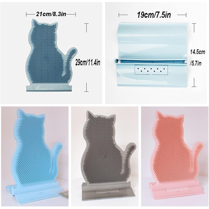 Щітка для котів, самостійний догляд, для довгошерстих та короткошерстих котів, гребінець для догляду за шерстю, гачок для дверей, ніжок столу, кутів, маленька котяча щітка для догляду (сірий, 21x29 см)