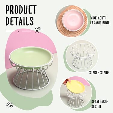 Набори мисок для котів Hushee з кераміки з металевим підставкою, анти-блювотні, придатні для миття в посудомийній машині, плоскі миски для води та корму для кошенят та маленьких собак, 6 шт.