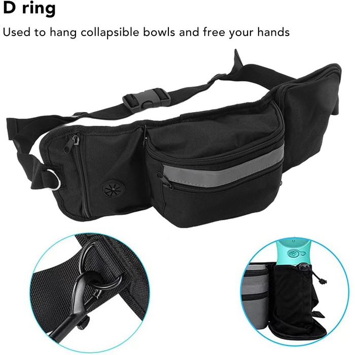 Сумка для корму для собак, поясна сумка, бананка для тренувань, чорна, поліестер, з кишенями для ласощів