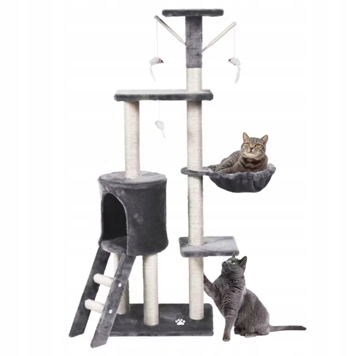Високий багатоярусний когтеточка-комплекс для котів WERDANO PETS, 138 см, темно-сірий