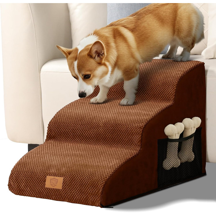 Сходинки для собак Eukue: 5 сходинок, складані, для маленьких та великих собак, з антиковзким покриттям, для ліжка/дивану (колір: коричневий)