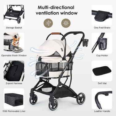 Дитяча коляска 3 в 1 для собак та котів T3, складана, легка, для маленьких та середніх порід