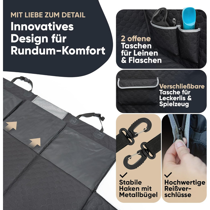 SEELENTIER® захисна підстилка для собак в авто: водонепроникна, антикіготна, 130x63 см, з ISOFIX, 2 повідки