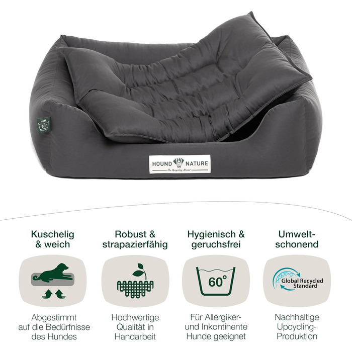 М'яке собаче ліжко HOUND & NATURE Bern Eco, розмір S (75x60 см), сіре - зручне та миється