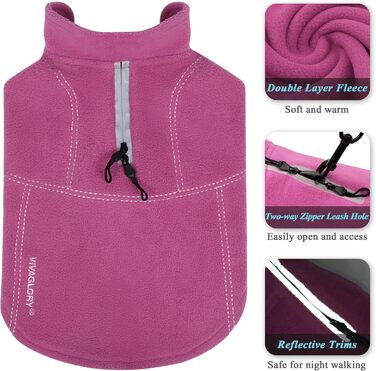 Теплий зимовий пуховик для собак VIVAGLORY Softpad, флісова куртка з захистом живота та клямками, світловідбиваюча, регульована, S/L (Обхват грудей: 67-74см, Шия: ~50см), Фуксія