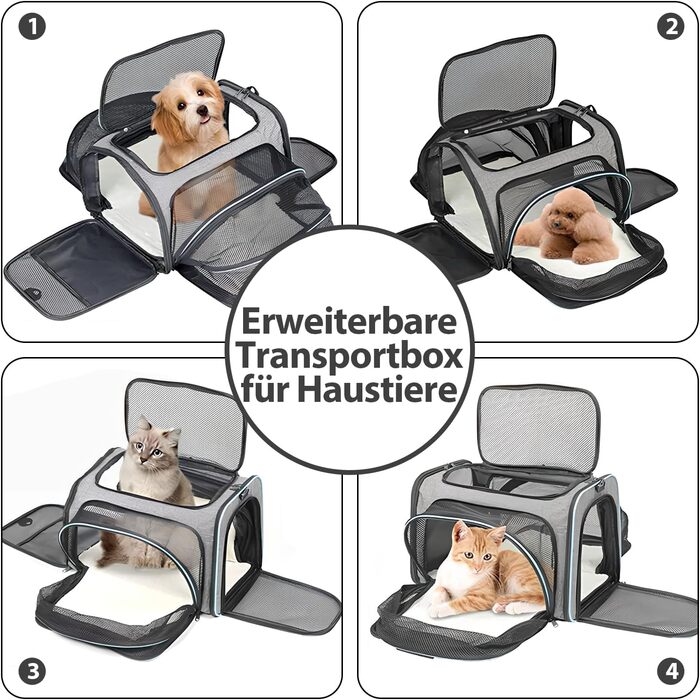 Транспортна переноска для котів та собак, розкладна, з м'якою підстилкою, розширювана (для 2 котів/собак/щенят)